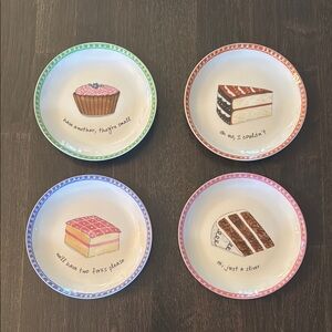 Boston Warehouse Dessert Plates Set - Green, Blue, Red, Pink 6.5 inch dia.